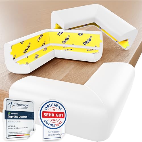 MUTKIND® 20x Eckenschutz Baby - (Mit Kleber von TESA) Kantenschutz Baby - Weich & Stoßfest | Extra starker Halt | Tischkantenschutz Ecken - Eckenschutz Kantenschutz Selbstklebend (Weiß) von MUTKIND