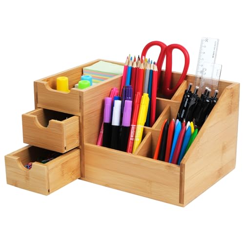 MUUKAIII Schreibtisch-Organisator aus Bambus mit Schublade - Stiftebox, Schreibtischablage - Büro-Organisation,Stiftehalter aus Bambus für Schreibtisch,Multifunktionale Aufbewahrung von Schreibwaren MUUKAIII Schreibtisch-Organisator aus Bambus mit Schublade - Stiftebox, Schreibtischablage - Büro-Organisation,Stiftehalter aus Bambus für Schreibtisch,Multifunktionale Aufbewahrung von Schreibwaren von MUUKAIII