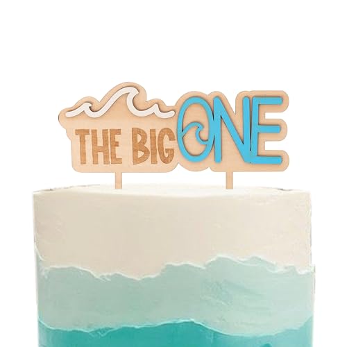 The Big One Tortenaufsatz aus Holz, Wellenmotiv für den ersten / 1. Geburtstag, Party-Dekoration, Surf-Boy-Party-Dekoration, Smash-Kuchen-Foto-Requisiten (Wellenaufsatz) von MUWEOL