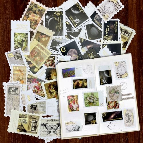 MUWINC Scrapbook Sticker-90 Stück Vintage Briefmarken Aufkleber,Aufkleber Für Scrapbooking,Kartenherstellung,Bullet Journals,Album,DIY Handwerk(3 Stile) von MUWINC