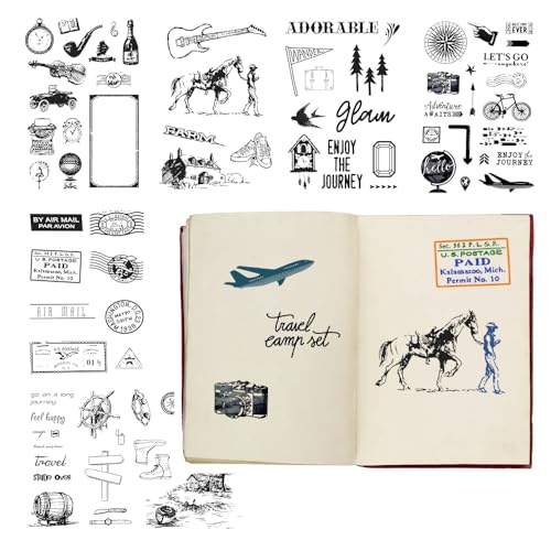 MUWINC Transparente Silikonstempel-Set mit 78 Vintage Reisedesigns | Wiederverwendbare Motivstempel für Scrapbooking, Kartenbasteln & Tagebuchgestaltung von MUWINC