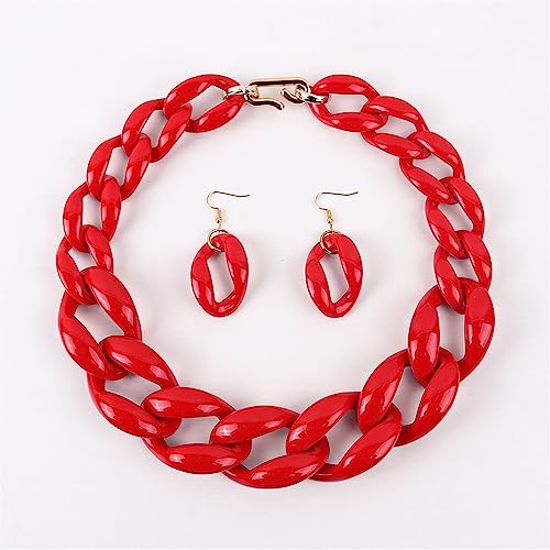 MUWIZ Acryl große dicke Kette Choker Halskette für Frauen Harz Gliederkette Halsband Halskette Set (Größe: 50 cm, Farbe: Rot) von MUWIZ