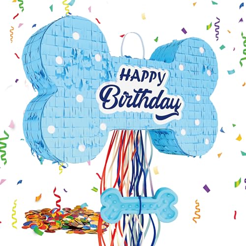 MUWOOB Hundeknochen-Piñata für Welpen, Geburtstagsparty-Dekorationen, Zugschnur, Pinata für Hunde-Motto-Partyzubehör, blaue Knochen (40,6 x 25,4 x 7,6 cm) von MUWOOB