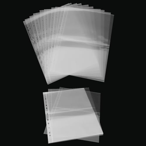 MUXHEL 100 Stück Klarsichthüllen Din A4, Prospekthüllen 2 Fächer je Din A5, Transparente Sammelhüllen, Ultraklare Klarsichtfolien Postkartenhüllen hüllen für A4 2/3/4/7 Ringbuch von MUXHEL