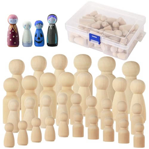 MUXHEL 150 Stück Holzklammer-Puppen, unlackierte Holzklammern, Holzfiguren für Kunsthandwerk, Kunstprojekte, DIY Malerei und Dekoration (5 verschiedene Größen) von MUXHEL