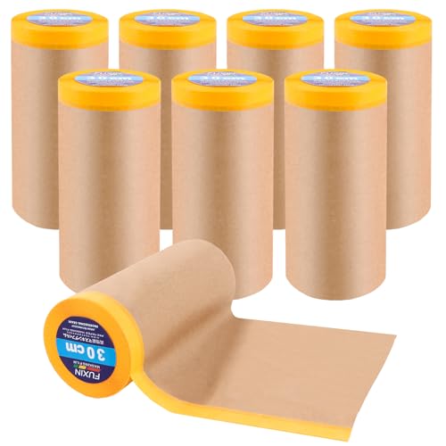 MUXHEL 8 Roll Maler Abdeckpapier 30 cm * 15 m, Abdeckpapier Mit Selbstklebestreifen, abdeckfolie mit klebeband, für Fenster abkleben malerkrepp von MUXHEL
