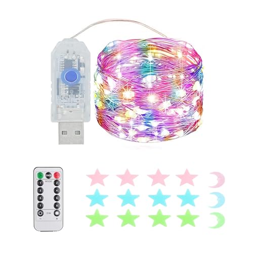 1 Stück LED Lichterkette, 50LED 5M / 17Ft 8 Modi USB lichterkette außen/innen Wasserdichte mit Fernbedienung für Schlafzimmer, Hof, Hochzeit, Weihnachten, DIY etc (Vierfarbig) von MUXIJIA