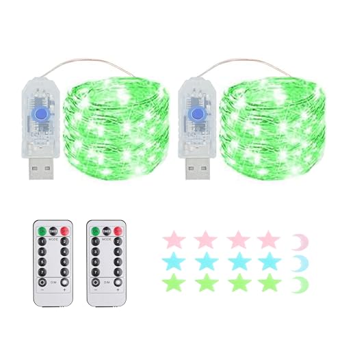 2 Stück LED Lichterkette, 100LED 10M / 34Ft 8 Modi USB lichterkette außen/innen Wasserdichte mit Fernbedienung für Schlafzimmer, Hof, Hochzeit, Weihnachten, DIY etc (grün) von MUXIJIA