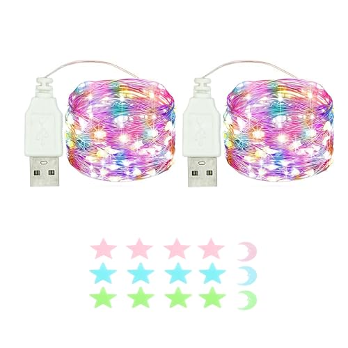 2 Stück LED Lichterkette, 30LED 3M / 10Ft USB lichterkette außen/innen Wasserdichte für Schlafzimmer, Hof, Hochzeit, Weihnachten, DIY etc (Vierfarbig) von MUXIJIA