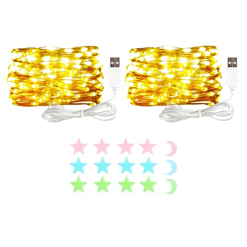 2 Stück LED Lichterkette, 30LED 3M / 9.84Ft USB lichterkette außen/innen Wasserdichte für Schlafzimmer, Hof, Hochzeit, Weihnachten, DIY etc (Warmweiß) von MUXIJIA