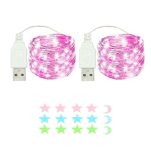 2 Stück LED Lichterkette, 50LED 5M / 17Ft USB lichterkette außen/innen Wasserdichte für Schlafzimmer, Hof, Hochzeit, Weihnachten, DIY etc (rosa) von MUXIJIA