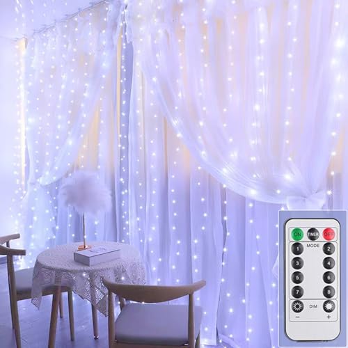 300LED Lichtervorhang weiß, 3mx3m Lichterkettenvorhang USB 8 Modi LED Lichterkette mit 12 Haken Fernbedienung Timer verstellbare Helligkeit für Weihnachten Party Innen und außen Deko 300LED Lichtervorhang weiß, 3mx3m Lichterkettenvorhang USB 8 Modi LED Lichterkette mit 12 Haken Fernbedienung Timer verstellbare Helligkeit für Weihnachten Party Innen und außen Deko von MUXIJIA