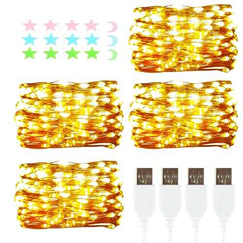 4 Stück LED Lichterkette, 20LED 2M / 6.56Ft USB lichterkette außen/innen Wasserdichte für Schlafzimmer, Hof, Hochzeit, Weihnachten, DIY etc (Warmweiß) von MUXIJIA