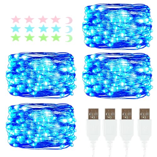 4 Stück LED Lichterkette, 20LED 2M / 6.6Ft USB lichterkette außen/innen Wasserdichte für Schlafzimmer, Hof, Hochzeit, Weihnachten, DIY etc (blau) von MUXIJIA