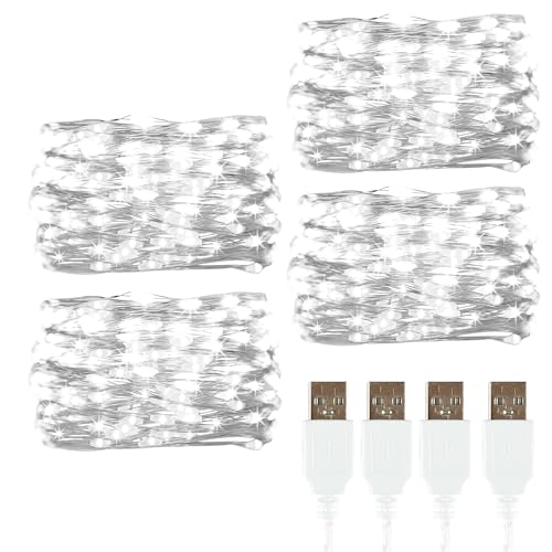 4 Stück LED Lichterkette, 20LED 2M / 6.6Ft USB lichterkette außen/innen Wasserdichte für Schlafzimmer, Hof, Hochzeit, Weihnachten, DIY etc (weiß) von MUXIJIA