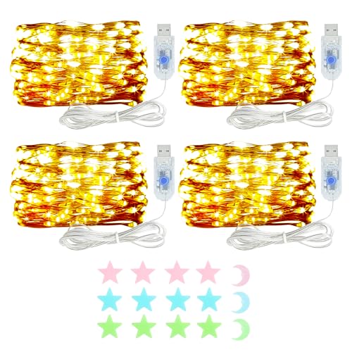 4 Stück LED Lichterkette, 30LED 3M / 9.84Ft 8 Modi USB lichterkette außen/innen Wasserdichte für Schlafzimmer, Hof, Hochzeit, Weihnachten, DIY etc (Warmweiß) von MUXIJIA