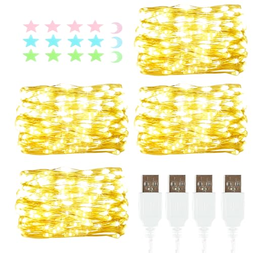 4 Stück LED Lichterkette, 30LED 3M / 9.8Ft USB lichterkette außen/innen Wasserdichte für Schlafzimmer, Hof, Hochzeit, Weihnachten, DIY etc (Warmweiß) von MUXIJIA