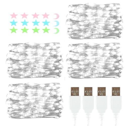 4 Stück LED Lichterkette, 30LED 3M / 9.8Ft USB lichterkette außen/innen Wasserdichte für Schlafzimmer, Hof, Hochzeit, Weihnachten, DIY etc (weiß) von MUXIJIA