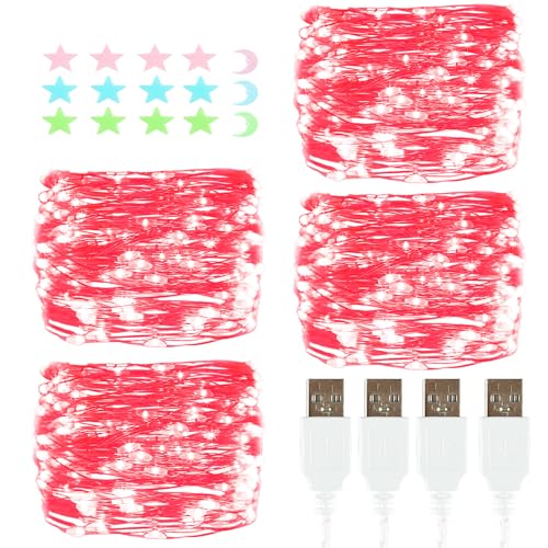 4 Stück LED Lichterkette, 40LED 4M / 13Ft USB lichterkette außen/innen Wasserdichte für Schlafzimmer, Hof, Hochzeit, Weihnachten, DIY etc (rot) von MUXIJIA