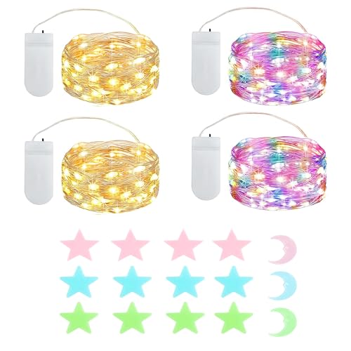 4x20er LED Mini Lichterkette Innen Außen mit Batterie für Party Hochzeit Weihnachten Beleuchtung Deko Geschenk, mit Sterne Fluoreszierende Wandsticker(2.1 metre/6.89 Ft Warmweiß und Mehrfarbig) 4x20er LED Mini Lichterkette Innen Außen mit Batterie für Party Hochzeit Weihnachten Beleuchtung Deko Geschenk, mit Sterne Fluoreszierende Wandsticker(2.1 metre/6.89 Ft Warmweiß und Mehrfarbig) von MUXIJIA