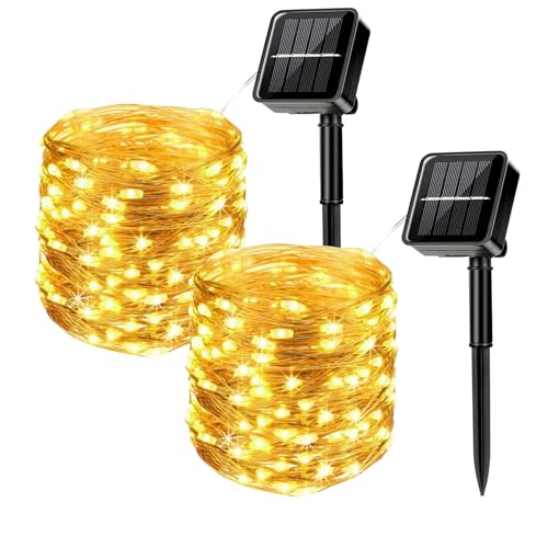 MUXIJIA 2 Stück Solar-Lichterketten für den Außenbereich, 12M / 40Ft 100 LEDS-wasserdichte Lichterketten 8-Modus-Solar-Lichterketten zum Dekorieren von Garten, Terrasse, Hof, Party (warmweiß) von MUXIJIA