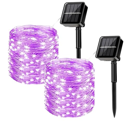 MUXIJIA 2 Stück Solar-Lichterketten für den Außenbereich, 22M / 72Ft 200 LEDS-wasserdichte Lichterketten 8-Modus-Solar-Lichterketten zum Dekorieren von Garten, Terrasse, Hof, Party (Lila) von MUXIJIA
