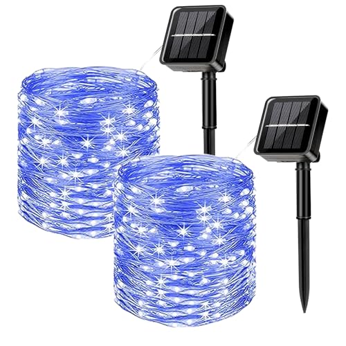 MUXIJIA 2 Stück Solar-Lichterketten für den Außenbereich, 7M / 23Ft 50 LEDS-wasserdichte Lichterketten 8-Modus-Solar-Lichterketten zum Dekorieren von Garten, Terrasse, Hof, Party (Blau) von MUXIJIA
