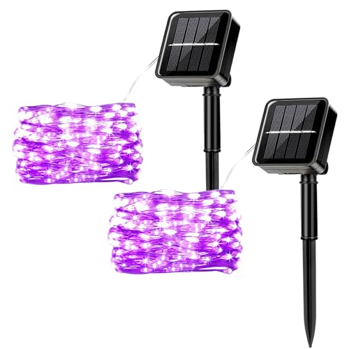 MUXIJIA 2 Stück Solar-Lichterketten für den Außenbereich, 7M / 23Ft 50 LEDS-wasserdichte Lichterketten 8-Modus-Solar-Lichterketten zum Dekorieren von Garten, Terrasse, Hof, Party (Lila) von MUXIJIA