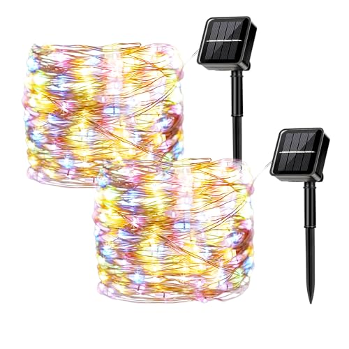 MUXIJIA 2 Stück Solar-Lichterketten für den Außenbereich, 7M / 23Ft 50 LEDS-wasserdichte Lichterketten 8-Modus-Solar-Lichterketten zum Dekorieren von Garten, Terrasse, Hof, Party (Mehrfarbig) von MUXIJIA