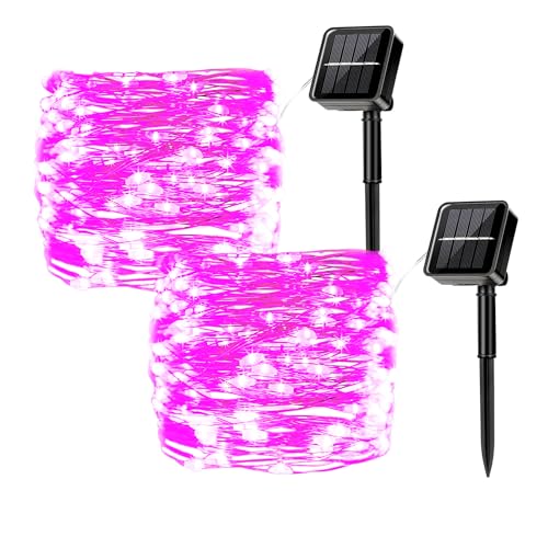 MUXIJIA 2 Stück Solar-Lichterketten für den Außenbereich, 7M / 23Ft 50 LEDS-wasserdichte Lichterketten 8-Modus-Solar-Lichterketten zum Dekorieren von Garten, Terrasse, Hof, Party (Rosa) von MUXIJIA
