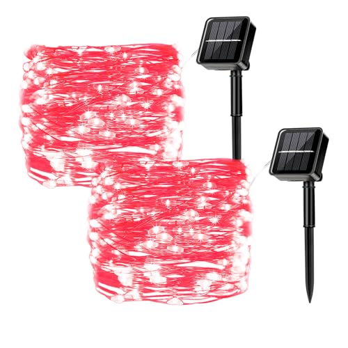 MUXIJIA 2 Stück Solar-Lichterketten für den Außenbereich, 7M / 23Ft 50 LEDS-wasserdichte Lichterketten 8-Modus-Solar-Lichterketten zum Dekorieren von Garten, Terrasse, Hof, Party (Rot) von MUXIJIA