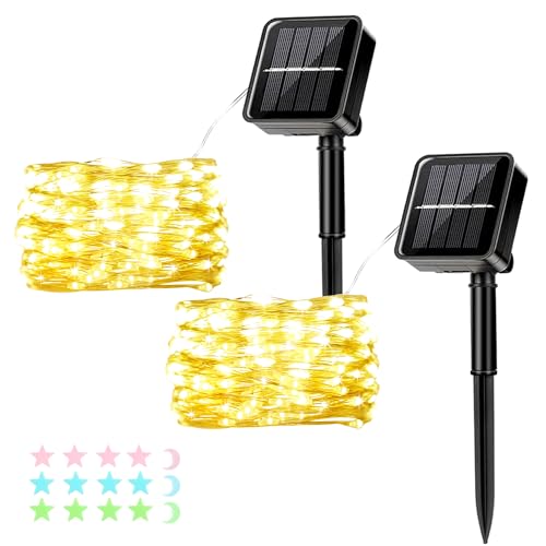 MUXIJIA 2 Stück Solar-Lichterketten für den Außenbereich, 7M / 23Ft 50 LEDS-wasserdichte Lichterketten 8-Modus-Solar-Lichterketten zum Dekorieren von Garten, Terrasse, Hof, Party (warmweiß) von MUXIJIA