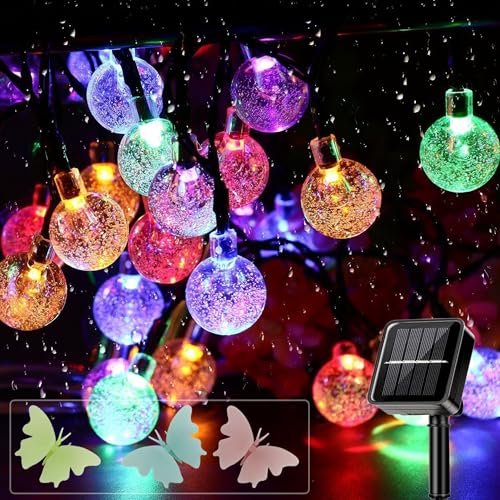 MUXIJIA Solar Lichterkette Kristallkugel Außen Wasserdicht 6.5M/ 30 LEDs 8 Modi Solar Lichterkette Außen für Garten, Terrasse, Balkon, Partys（Farbig） von MUXIJIA
