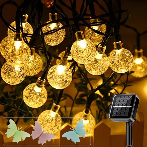 MUXIJIA Solar Lichterkette Kristallkugel Außen Wasserdicht 6.5M/ 30 LEDs 8 Modi Solar Lichterkette Außen für Garten, Terrasse, Balkon, Partys（Warm Weiß） von MUXIJIA