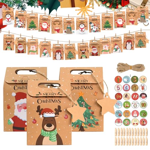 Adventskalender Tüten zum Befüllen, 24 Papiertüten Adventskalender zum Befüllen kinder, Tüten Adventskalender zum Selber Befüllen, Weihnachtskalender zum Befüllen Adventskalender Tüten zum Befüllen, 24 Papiertüten Adventskalender zum Befüllen kinder, Tüten Adventskalender zum Selber Befüllen, Weihnachtskalender zum Befüllen von MUXIWOM