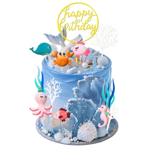 12 Stücke Meerestier Tortendeko,Cake Topper Geburtstag,Sea Birthday Cake Cupcake Topper,Tortendeko Geburtstag,Meerestier Kuchen Topper,für Unter dem Meer Themen Babydusche Party Dekor von MUYAPAY