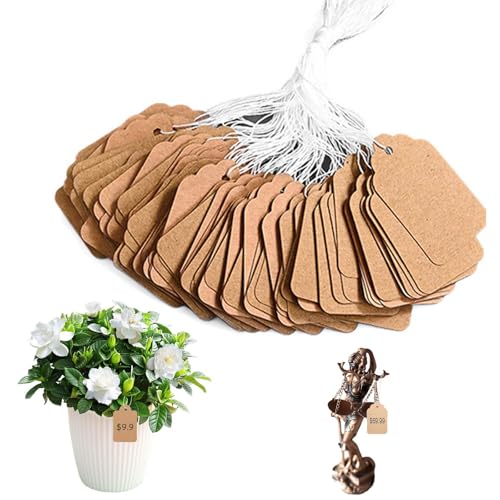 MUYAPAY 500 Stück Anhänger Etiketten Preisschilder Anhänger Kraftpapier Preisschilder Etiketten Geschenkanhänger mit Faden Handmade Hängeetiketten Retro für Kleidung Schmuck Display (Braun) von MUYAPAY