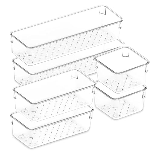 MUYAPAY 6 Stück Schubladen Organizer mit 3 Größen, Klar Kunststoff Organizer Schublade, Schreibtisch Organizer Schubladen, Drawer Organizer, Sortierbox Schubladen für Makeup, Küchen, Bad, Büro MUYAPAY 6 Stück Schubladen Organizer mit 3 Größen, Klar Kunststoff Organizer Schublade, Schreibtisch Organizer Schubladen, Drawer Organizer, Sortierbox Schubladen für Makeup, Küchen, Bad, Büro von MUYAPAY