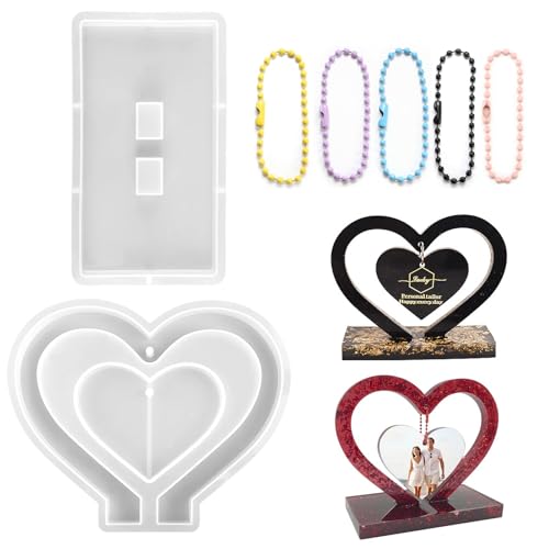 MUYAPAY Herz Silikon Gießform Silikonform Liebe Fotorahmen Tischform Epoxidharz 3D Herz Anhänger mit Eisenperlenkette für DIY Handwerk Handgefertigte Geschenke Schmuck Home Tisch Dekoration von MUYAPAY