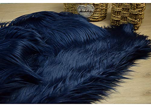 Kunstfell Glattes Faux Fox Fur Long Pile Stoff 170x50cm,Weiches Flauschiges Fell Für DIY Craft Kostüm Hochzeitsdekoration Kissen Sofa Requisiten Hintergründe Modeteppiche Cosplay M(Color:11 NAVY BLUE) von MUYUNXI