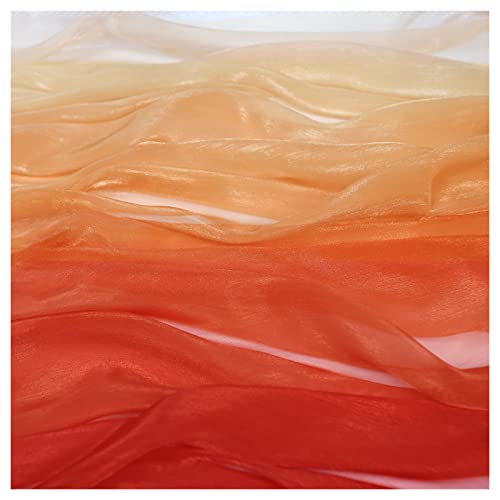 MUYUNXI Chiffon Stoff Meterware Gradienten-Druck-Chiffon-Stoff Wird In Alten Hanfu-Stoffen Und Bekleidungsdesign Verwendet 150 cm Breit Meterware Verkauft(Color:Orangeroter Farbverlauf) von MUYUNXI