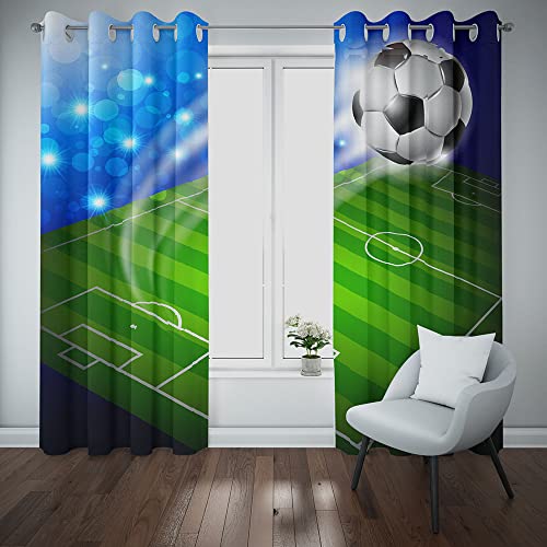 MUZHILI Fußball-Kindervorhang, Verdunkelung für Kinderzimmer, Ösen, wärmeisoliert, Raumverdunkelungsvorhänge für Kinderzimmer, Wohnzimmer, Schlafzimmer, Set mit 2 Paneelen (B 117 cm x T 137 cm) von MUZHILI