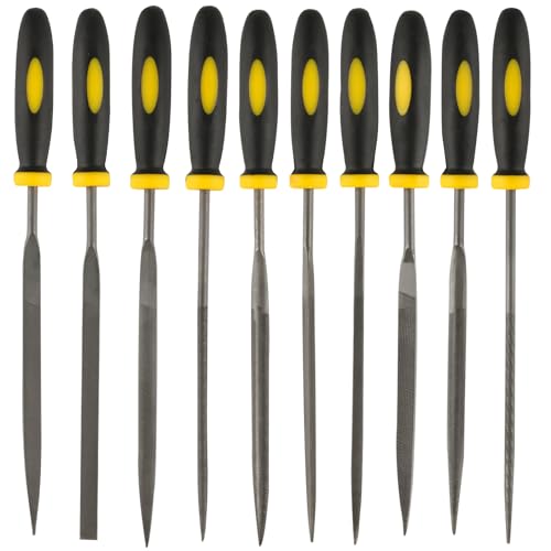 10-teiliges Metallfeilen-Set, kleine Handfeilen, Werkzeuge für Metallfeilen, Nadelfeilen-Set, Karbonstahlfeilen-Set, inklusive flacher, runder dreieckiger, quadratischer, halbrunder Feile usw von MUZHUPGUZ