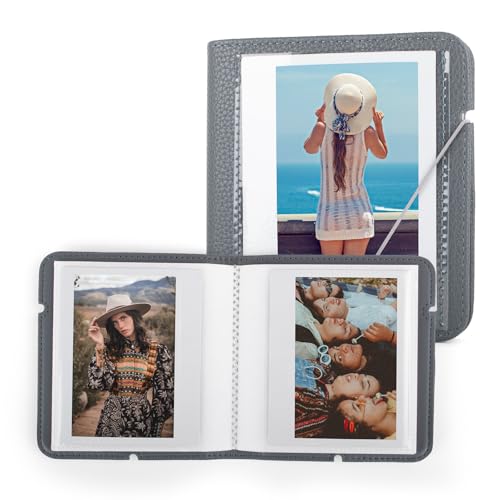 MUZIRI KINOKOO 28 Taschen Fotoalbum für Instax Wide EVO Wide 400/Wide 300/Wide 210 Kamera, PU Lederalbum für Wide Series Kamera, 5 Zoll Filme Sammlung Souvenir Album Buch - Grau von MUZIRI KINOKOO