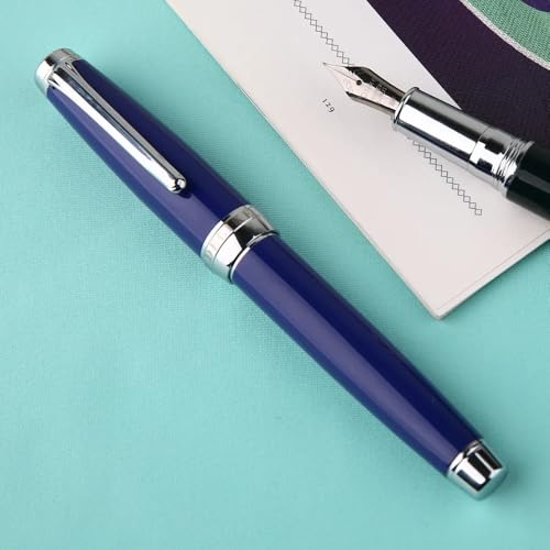 Füllfederhalter, Metalllack-Tintenstift, Iridium EF 0,38 mm/EF gebogene Feder,6 mm, Schreibstift, Bürobedarf(Blue) von MUZIT