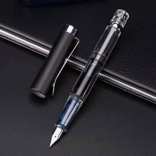 MUZIT Füllfederhalter, 1-teiliger transparenter Kolbenfüllfederhalter mit EF-Feder und Metallclip, Tintenstifte großer Kapazität, Schreibwaren for das Schulbüro(Black) von MUZIT