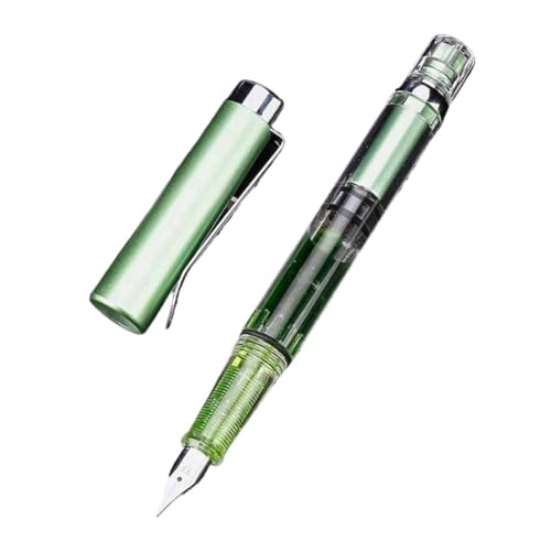 MUZIT Füllfederhalter, 1-teiliger transparenter Kolbenfüllfederhalter mit EF-Feder und Metallclip, Tintenstifte großer Kapazität, Schreibwaren for das Schulbüro(Green) von MUZIT
