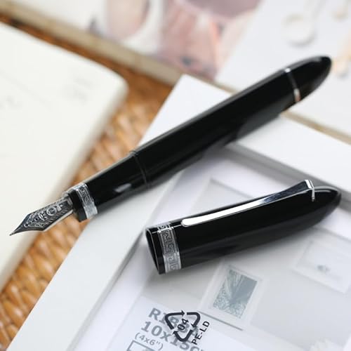 MUZIT Füllfederhalter, dreieckiger Kolbenharz-Füllfederhalter EF/F-Feder Tinte Schreibgeschenk Stift Schule Büro Geschäftsschreibwaren(Black) von MUZIT
