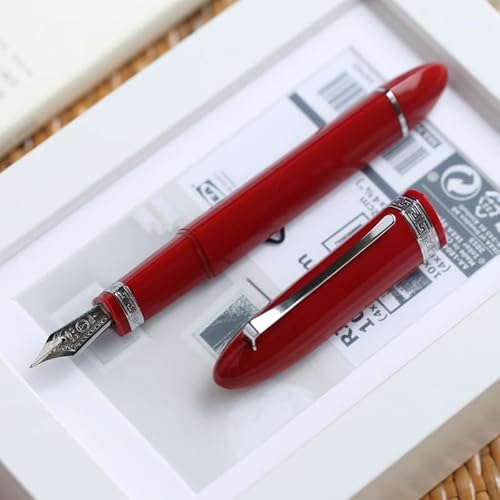 MUZIT Füllfederhalter, dreieckiger Kolbenharz-Füllfederhalter EF/F-Feder Tinte Schreibgeschenk Stift Schule Büro Geschäftsschreibwaren(Red) von MUZIT