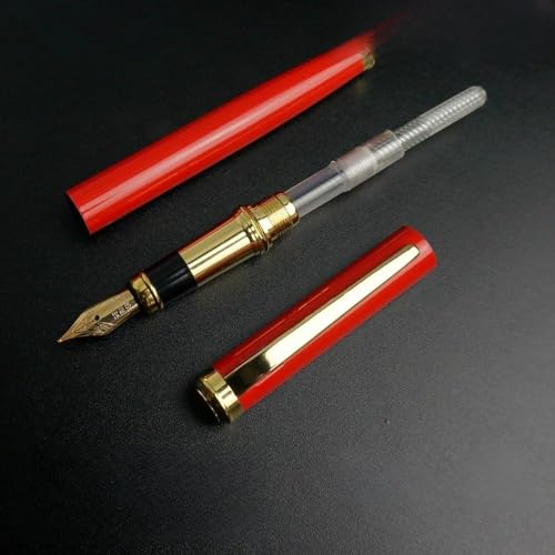MUZIT Füllfederhalter, modischer Metall-Füllfederhalter, Metall-Tintenstifte mit Tintennachfüllkonverter, glattes Lackgehäuse, Kalligraphie-Stifte(Red) von MUZIT